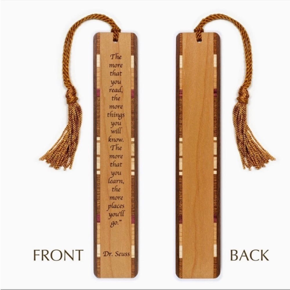 Dr. Seuss Reading Quote Engraved Wooden Hand Made Bookmark with Tassel